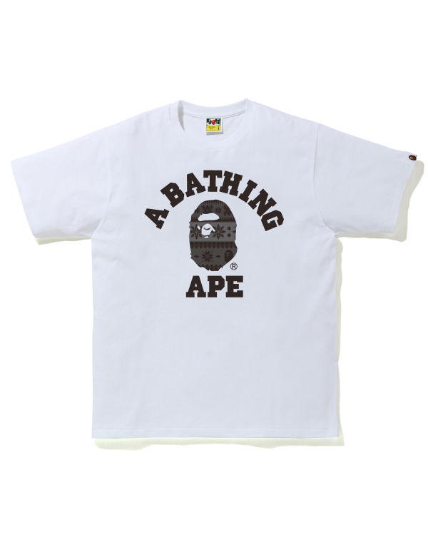 Camiseta Bape Snow Pattern College Hombre Blancos | 905287-XJC