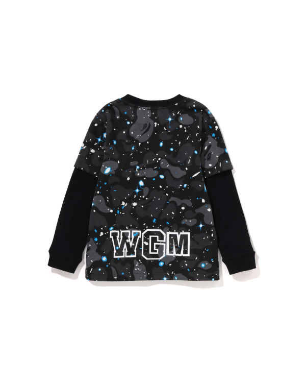 Camiseta Bape Space Camo Shark Layered L/S Niños Negros | 756194-UXH