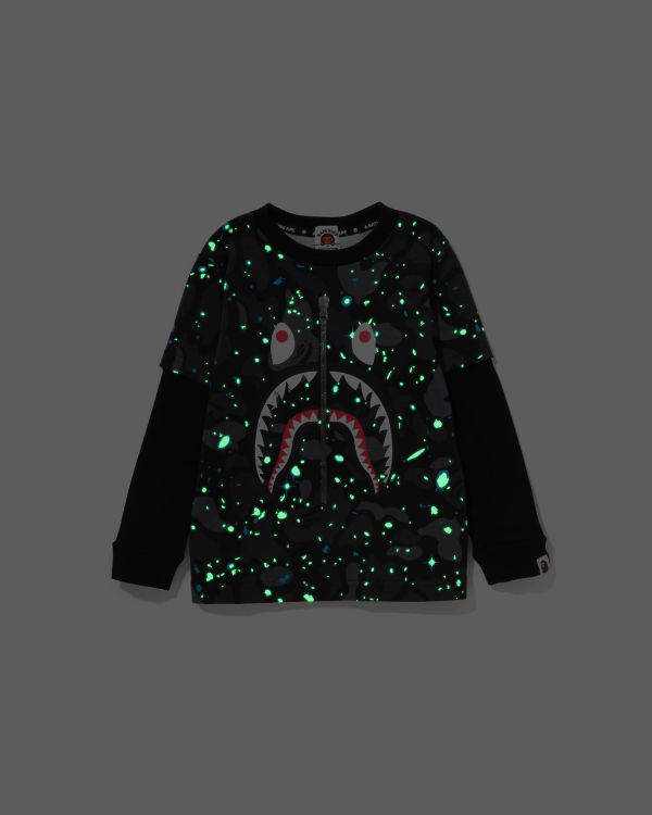 Camiseta Bape Space Camo Shark Layered L/S Niños Negros | 756194-UXH