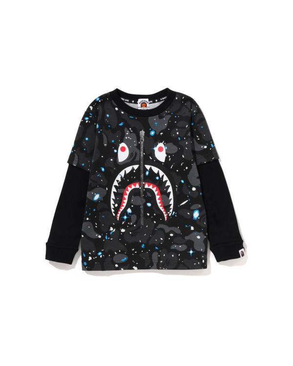 Camiseta Bape Space Camo Shark Layered L/S Niños Negros | 756194-UXH