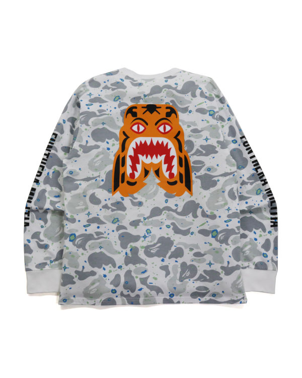 Camiseta Bape Space Camo Tiger L/S Hombre Creme | 392604-TBS