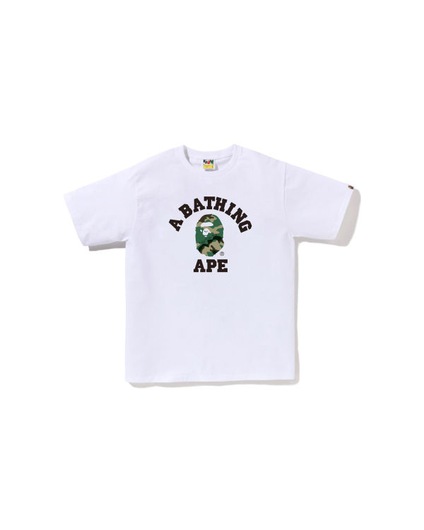 Camiseta Bape Woodland and Camo College Hombre Blancos | 632580-YFZ