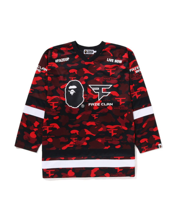 Camiseta Bape X Faze Clan Hockey L/S Hombre Rojos Claro | 395820-RWQ