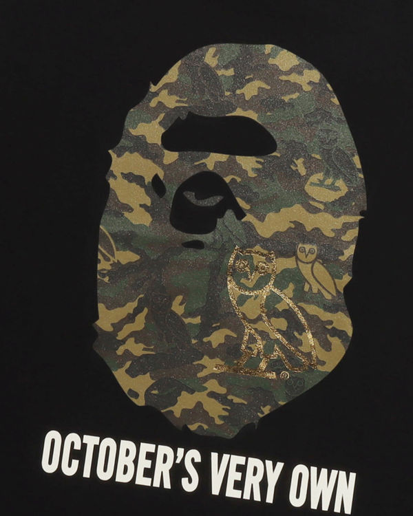 Camiseta Bape X OVO Woodland Camo Ape Head Hombre Negros | 574192-HGZ