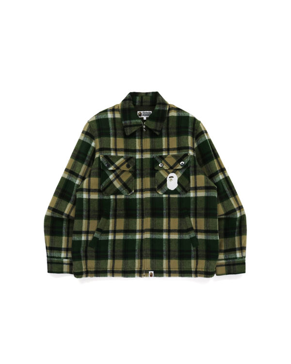 Chaquetas Bape Check Zip CPO Hombre Verdes | 032946-OXQ