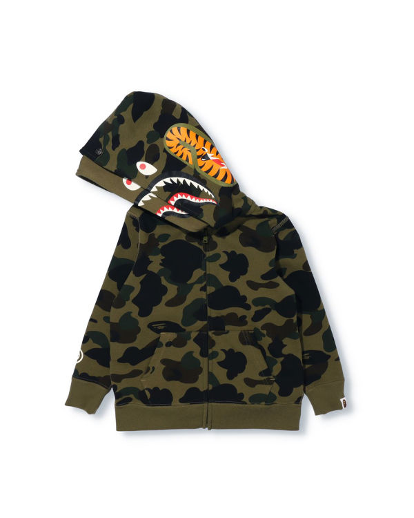 Sudadera Con Capucha Bape 1st Camo Shark Zip Double Hood Niños Verdes | 429683-PXR