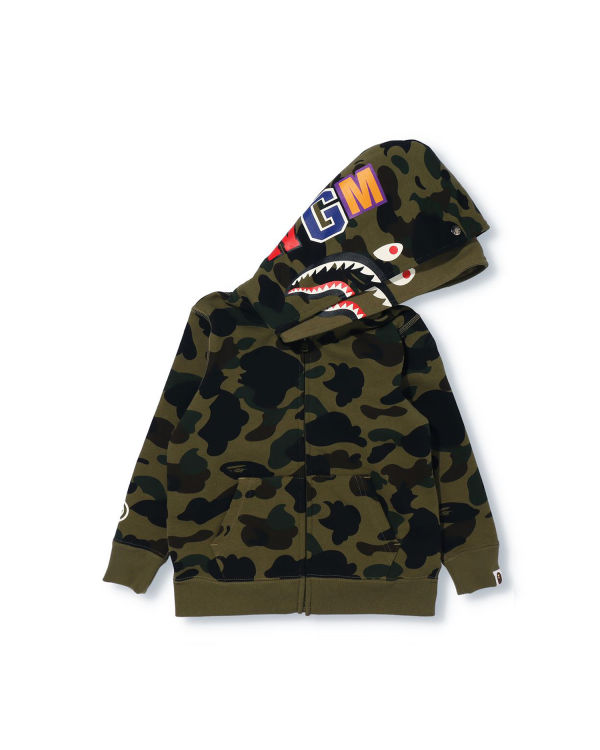 Sudadera Con Capucha Bape 1st Camo Shark Zip Double Hood Niños Verdes | 429683-PXR