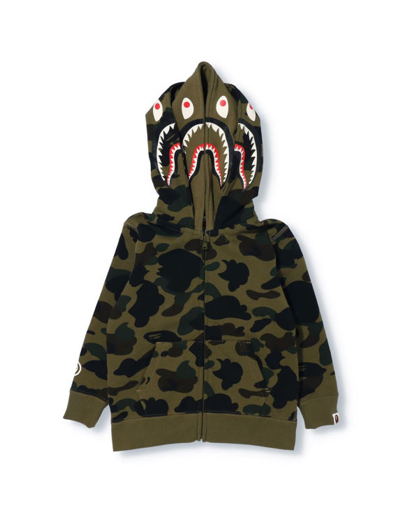 Sudadera Con Capucha Bape 1st Camo Shark Zip Double Hood Niños Verdes | 429683-PXR