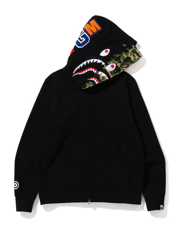 Sudadera Con Capucha Bape ABC Camo Shark Anchos Fit Full Zip Hombre Negros | 509681-SXR