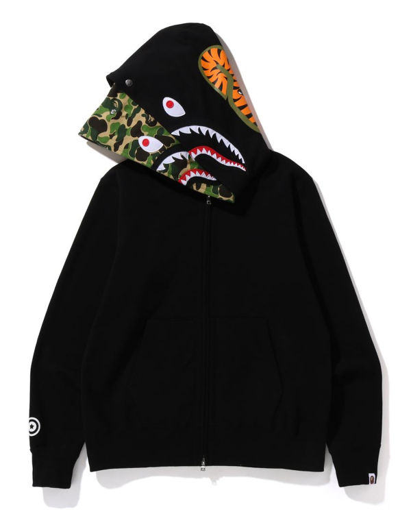 Sudadera Con Capucha Bape ABC Camo Shark Anchos Fit Full Zip Hombre Negros | 509681-SXR