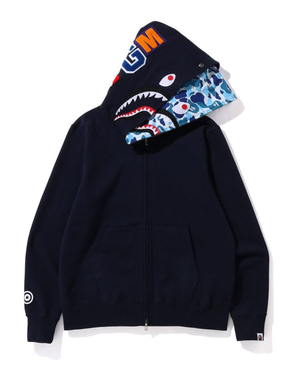 Sudadera Con Capucha Bape ABC Camo Shark Anchos Fit Full Zip Hombre Azules | 630179-DSV