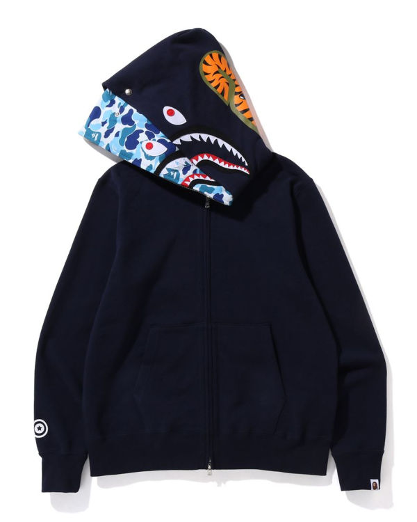 Sudadera Con Capucha Bape ABC Camo Shark Anchos Fit Full Zip Hombre Azules | 630179-DSV