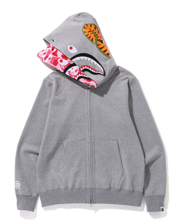 Sudadera Con Capucha Bape ABC Camo Shark Anchos Fit Full Zip Hombre Grises | 935641-IXQ