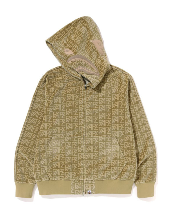 Sudadera Con Capucha Bape Logo Monogram Velour Shark Full Zip Hombre Beige | 268375-CXI