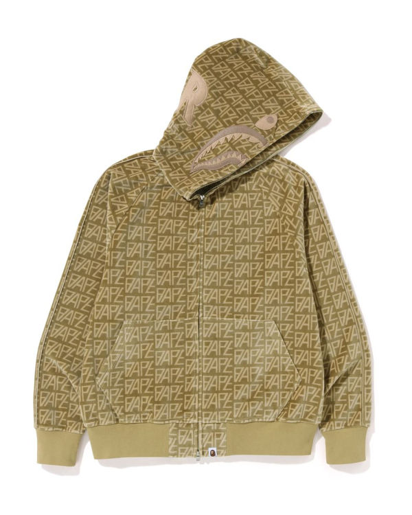 Sudadera Con Capucha Bape Logo Monogram Velour Shark Full Zip Hombre Beige | 268375-CXI