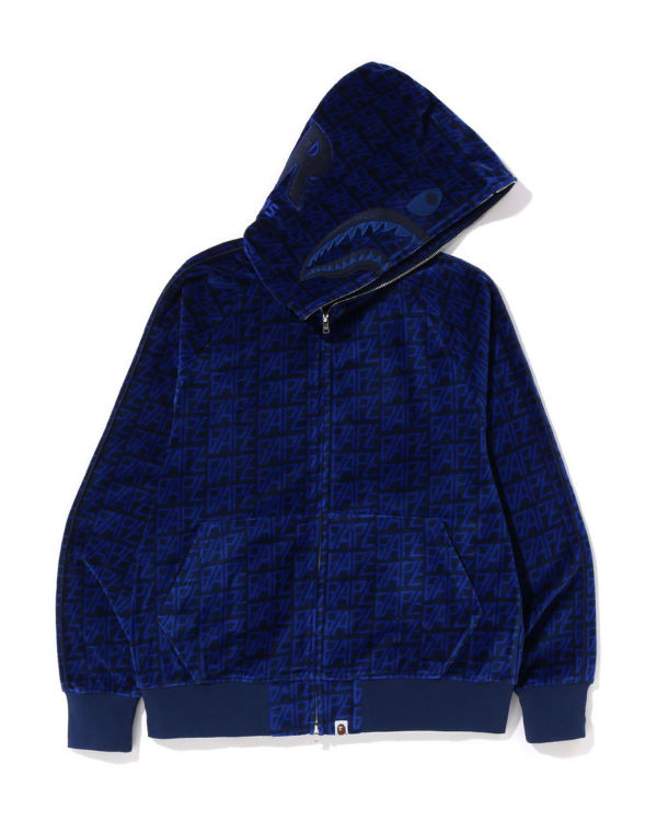 Sudadera Con Capucha Bape Logo Monogram Velour Shark Full Zip Hombre Azul Marino Azules | 467092-DCT