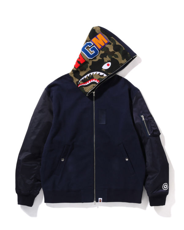 Sudadera Con Capucha Bape Military Shark Relaxed Fit Full Zip Hombre Azul Marino Azules | 954367-BCS