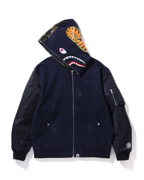 Sudadera Con Capucha Bape Military Shark Relaxed Fit Full Zip Hombre Azul Marino Azules | 954367-BCS