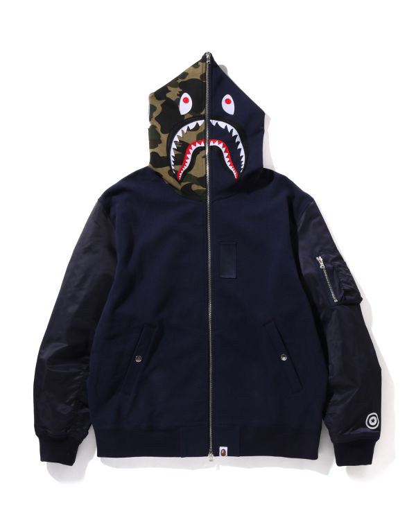 Sudadera Con Capucha Bape Military Shark Relaxed Fit Full Zip Hombre Azul Marino Azules | 954367-BCS