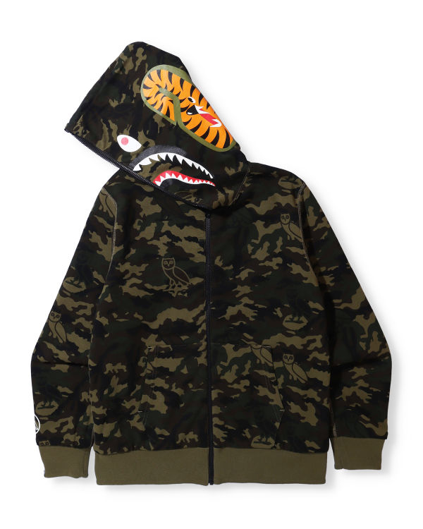 Sudadera Con Capucha Bape X OVO Woodland Camo Shark Reversible Full Zip Hombre Negros | 894061-END