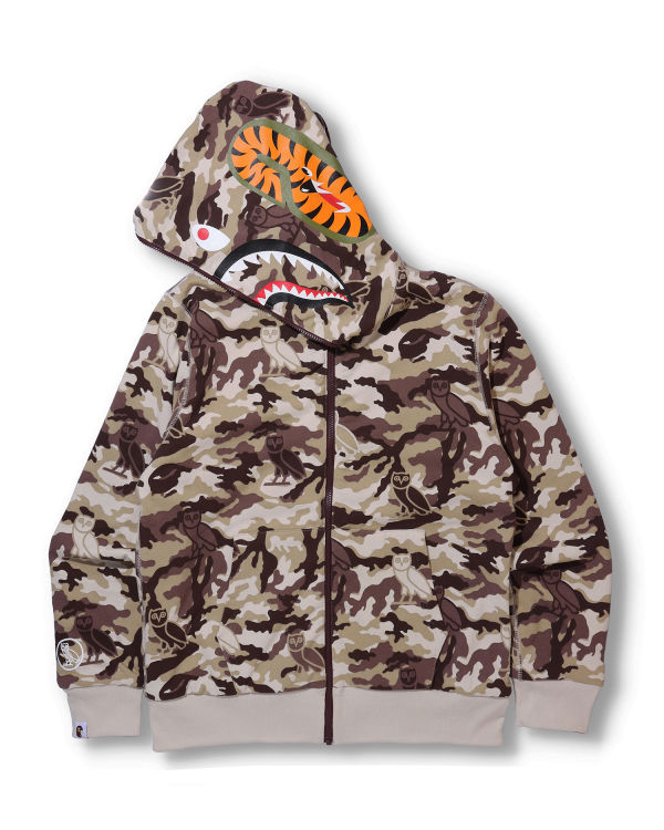 Sudadera Con Capucha Bape X OVO Woodland Camo Shark Reversible Full Zip Hombre Rojos Claro | 928560-DOQ