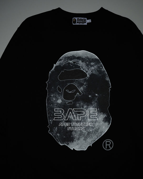 Sudaderas Bape Ape Head Moon Crewneck Hombre Negros | 640398-UVK