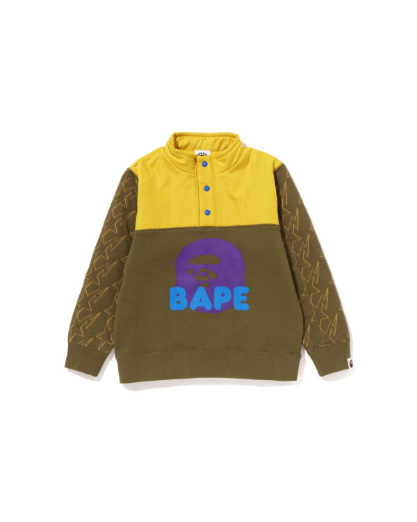 Sudaderas Bape STA Quilting Ape Head Half Snap Niños Kaki Oscuro | 580934-QBW