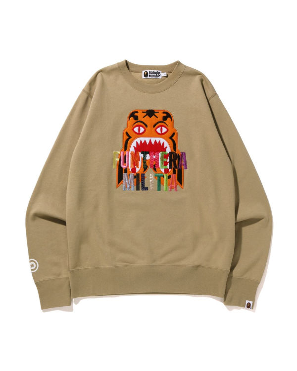 Sudaderas Bape Tiger Embroidery Crewneck Hombre Beige | 503286-ETG