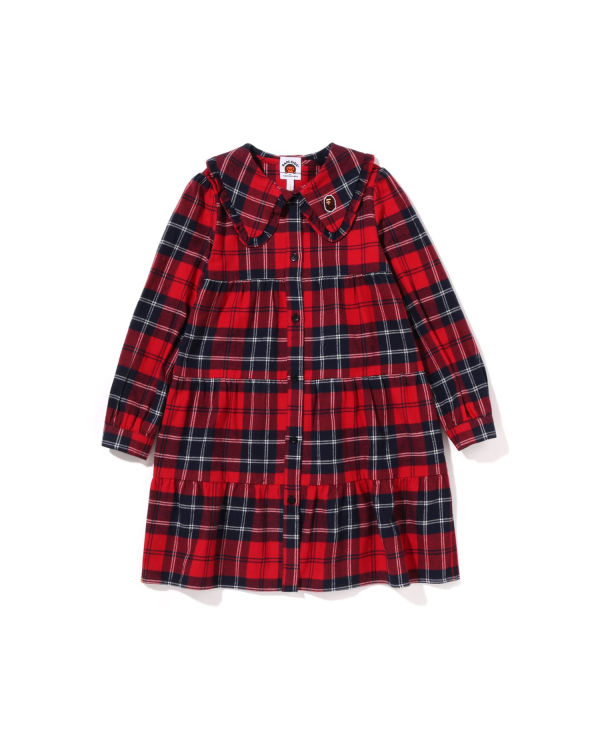 Vestido Bape Check Big Collar Onepiece Niños Rojos Claro | 768940-VDP