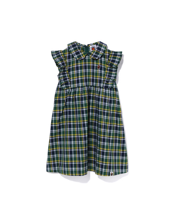 Vestido Bape Mini Check Round Collar Onepiece Niños Verdes | 413975-GPA